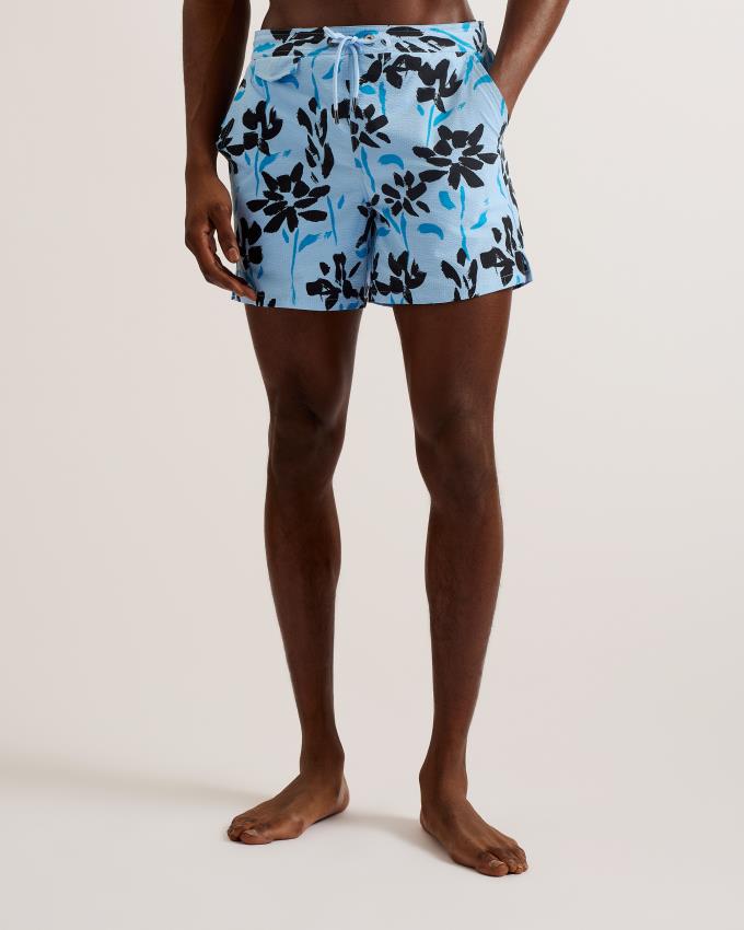 Short Ted Baker Floral Print Seersucker Swim Bleu Homme | AZO-30827265